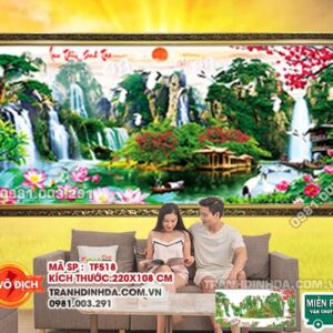 Tranh đính đá Lưu Thủy Sinh Tài DF518 kích thước 220x108cm