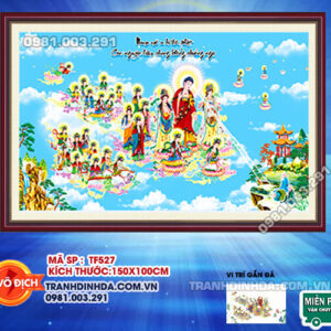 Tranh đính đá Phật Tây Phương Chúng Thánh TF527 kích thước 150cm x 100cm