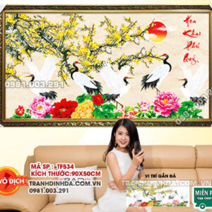 Tranh đính đá Hoa Khai Phú Quý TF534 kích thước 90cm x 50cm