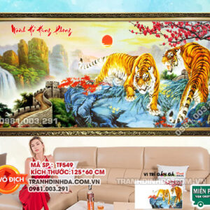 Tran đính đá mãnh hổ hùng phong TF549 kích thước 125cm x 60cm