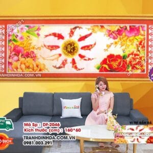Tranh đính đá Cửu Ngư Quần Hội DF2046 kích thước 160cm x 60cm