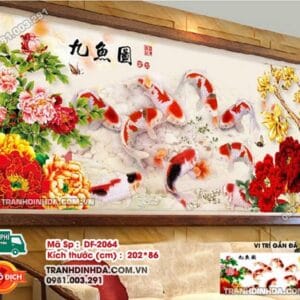 Tranh đính đá Cửu Ngư Quần Hội DF2064 kích thước 202cm x 86cm