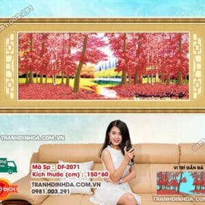 Tranh đính đá Rừng Cây Lá Đỏ DF2071 kích thước 150cm x 60cm