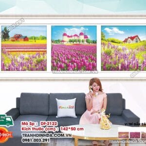 Tranh đính đá Cánh đồng hoa bức DF2122 kích thước 142cm x 50cm