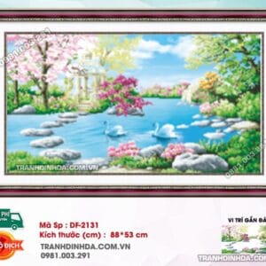 Tranh đính đá Dòng sông tuổi thơ DF2131 kích thước 88cm x 53cm