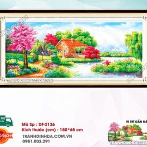 Tranh đính đá Dòng sông tuổi thơ DF2136 kích thước 150cm x 65cm