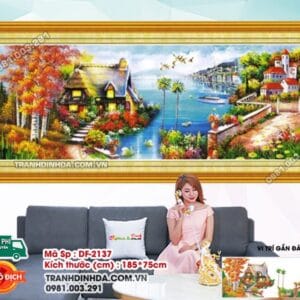 Tranh đính đá Ngôi Nhà Bên Dòng Sông DF2137 kích thước 185cm x 75cm
