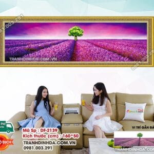 Tranh đính đá Cánh Đồng Hoa Tím DF2139 kích thước 160cm x 50cm