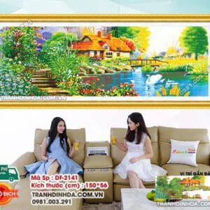Tranh đính đá Ngôi Nhà Bên Dòng Sông DF2141 kích thước 150cm x 56cm