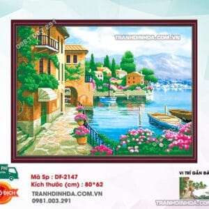 Tranh đính đá Ngôi Nhà Ven Hồ DF2147 kích thước 80cm x 62c