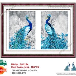 Tranh đính đá Chim Khổng Tước 2 bức DF2154 kích thước 108cm x 75cm