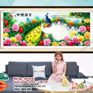 Tranh đính đá Hoa Khai Phú Quý DF2161 kích thước 178cm x 75cm