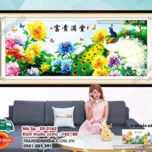 Tranh đính đá Hoa Khai Phú Quý DF2162 kích thước 182cm x 80cm