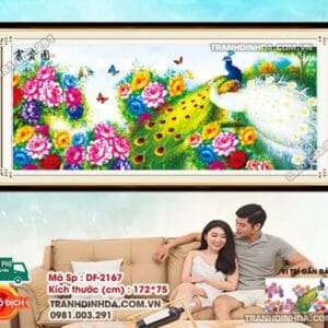 Tranh đính đá Hoa Khai Phú Quý DF2167 kích thước 172cm x 75cm