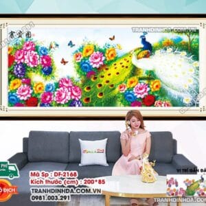 Tranh đính đá Hoa Khai Phú Quý DF2168 kích thước 200cm x 85cm