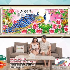 Tranh đính đá Hoa Khai Phú Quý DF2172 kích thước 179cm x 75cm