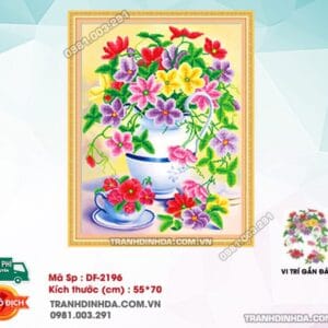 Tranh đính đá Bình Hoa Nghệ Thuật DF2196 kích thước 55cm x 70cm