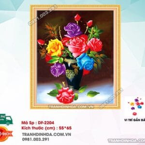 Tranh đính đá Bình Hoa Nghệ Thuật DF2204 kích thước 55cm x 65cm