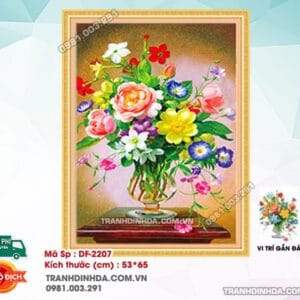 Tranh đính đá Bình Hoa Nghệ Thuật DF2207 kích thước 53cm x 65cm