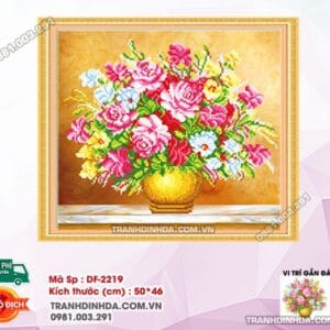 Tranh đính đá Bình Hoa Nghệ Thuật DF2219 kích thước 50cm x 46cm