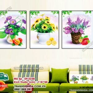 Tranh đính đá Bình Hoa Nghệ Thuật 3 Bức DF2238 kích thước 118cm x 50cm