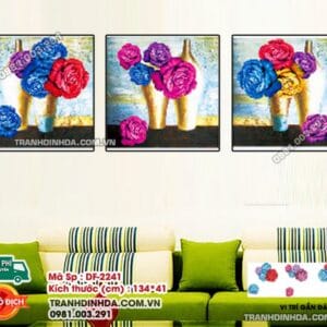 Tranh đính đá Bình Hoa Nghệ Thuật 3 Bức DF2241 kích thước 134cm x 41cm