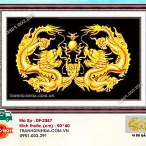 Tranh đính đá Rồng Vàng Minh Châu DF2387 kích thước 90cm x 60cm