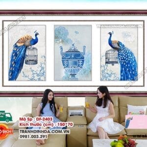 Tranh đính đá Chim Công 3 bức DF2403 kích thước 150cm x 70cm