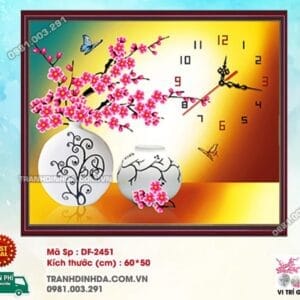 Tranh đính đá Bình Hoa Đỗ Quyên DF2452 kích thước 60cm x 50cm