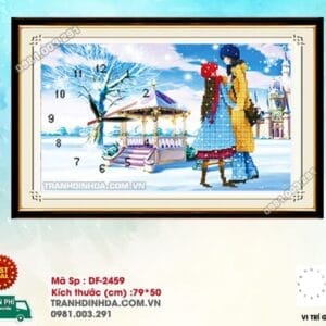 Tranh đính đá Đồng hồ Người Tình Mùa Đông DF2459 kích thước 79cm x 50cm