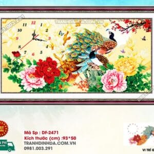 Tranh đính đá Đồng hồ Hoa Khai Phú Quý DF2471 kích thước 93cm x 50cm