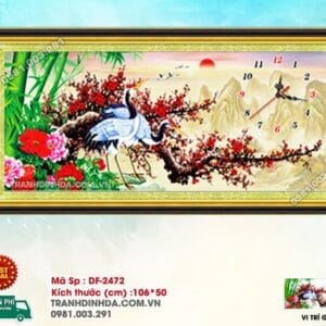 Tranh đính đá Đồng hồ Hoa Khai Phú Quý DF2472 kích thước 106cm x 50cm