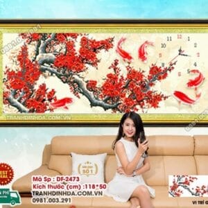 Tranh đính đá Đồng hồ Cành Đào Cổ DF2473 kích thước 118cm x 50cm