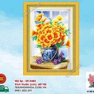 Tranh đính đá Bình Hoa Nghệ Thuật DF2482 kích thước 60cm x 85cm
