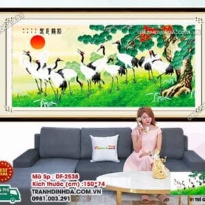 Tranh đính đá Tùng Hạc Diên Niên DF2538 kích thước 150cm x 74cm