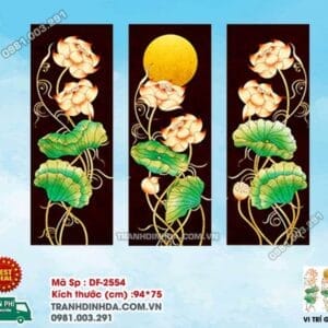 Tranh đính đá Hoa Sen 3 Bức DF2554 kích thước 94cm x 75cm