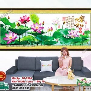 Tranh đính đá Thư Pháp Hoa Sen DF2584 kích thước 180cm x 70cm