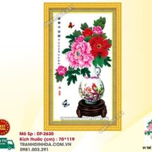 Tranh đính đá Bình Hoa Mẫu Đơn DF2630 kích thước 70cm x 119cm