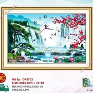 Tranh đính đá Đồng Hồ Non Nước Hữu Tình DF2702 kích thước 75cm x 50cm
