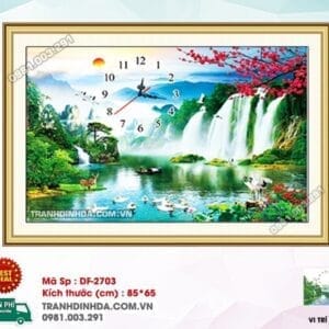 Tranh đính đá Đồng Hồ Non Nước Hữu Tình DF2703 kích thước 85cm x 65cm