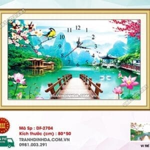 Tranh đính đá Đồng Hồ Non Nước Hữu Tình DF2704 kích thước 80cm x 50cm