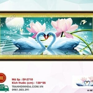 Tranh đính đá Uyên ương sánh đôi DF2710 kích thước 120cm x 55cm