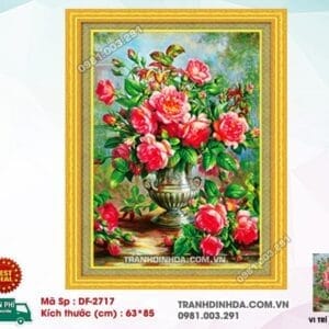 Tranh đính đá Bình Hoa Hồng DF2717 kích thước 63cm x 85cm