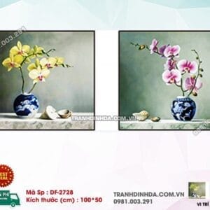 Tranh đính đá Bình Hoa Lan Hồ Điệp 2 bức DF2728 kích thước 100cm x 50cm