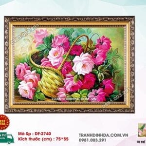 Tranh đính đá Giỏ Hoa Hồng DF2740 kích thước 75cm x 55cm