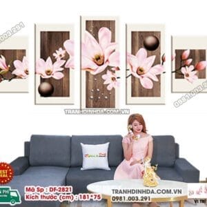 Tranh đính đá Hoa Ngọc Lan 5 Mảnh DF2821 kích thước 181cm x 75cm