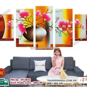 Tranh đính đá Bình Hoa Nghệ Thuật 5 Mảnh DF2822 kích thước 209cm x 90cm