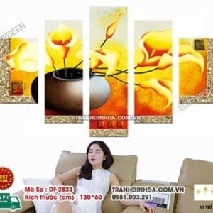 Tranh đính đá Bình Hoa Nghệ Thuật 5 Mảnh DF2823 kích thước 130cm x 60cm