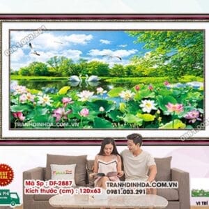 Tranh đính đá Phong Cảnh Đầm Sen DF2887 kích thước 120cm x 63cm
