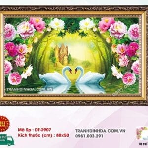 Tranh đính đá Uyên Ương Sánh Đôi DF2907 kích thước 80cm x 50cm